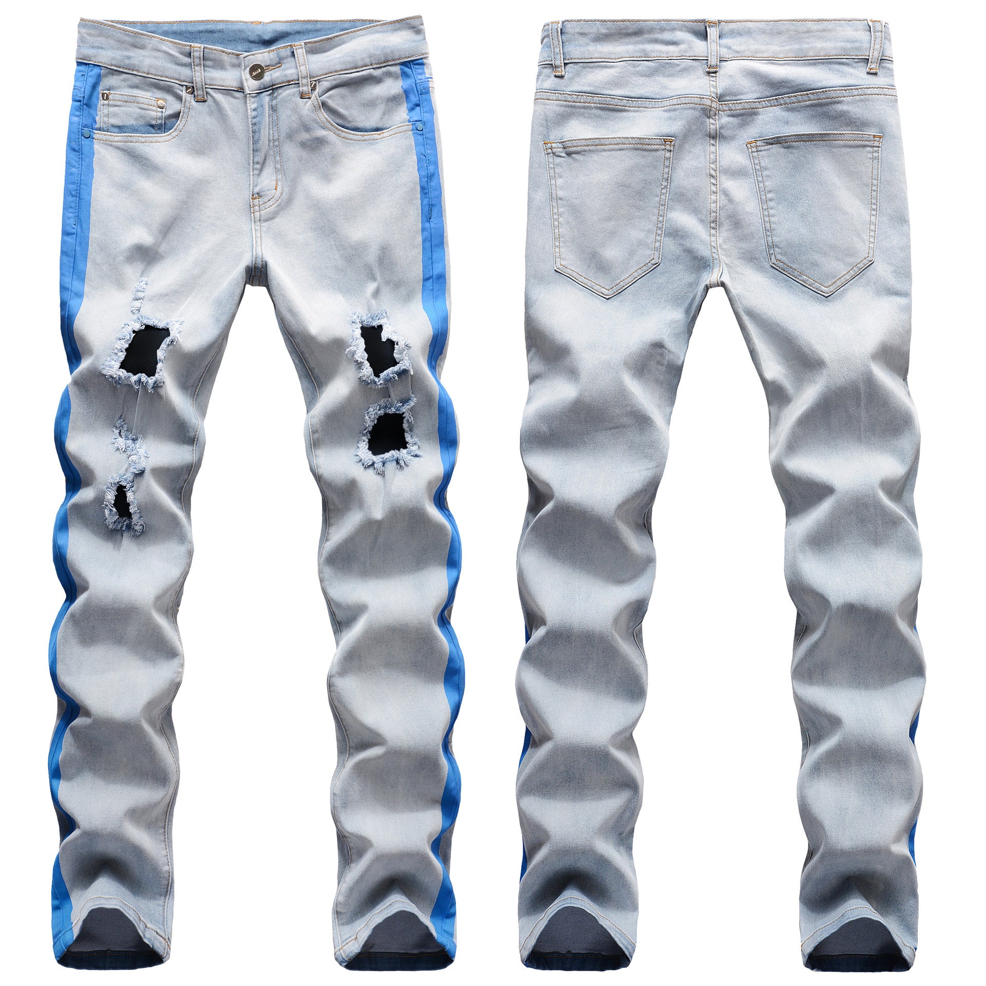 Fashion Skinny Ripped Man Denim Jeans — Slim Fit Straight Mens Pants