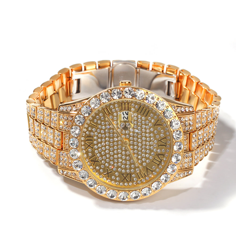 Luxury Diamond Quartz Watch for Women — Full Diamond Dial, Gold & Silver Stainless Steel | FireDrips