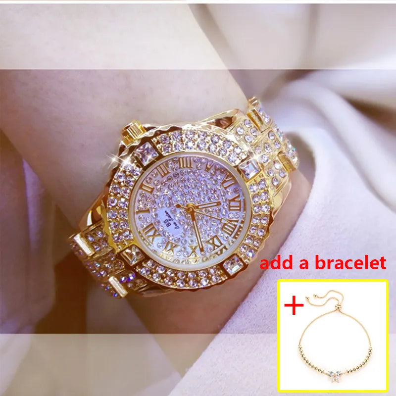 Rhinestone Diamond Bracelet Watch for Women — Luxury Gold & Silver Ladies Wrist Watch | FireDrips