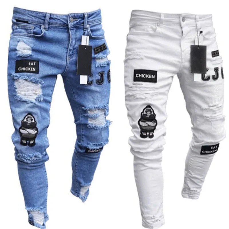 Ripped Skinny Biker Jeans – Destroyed Denim