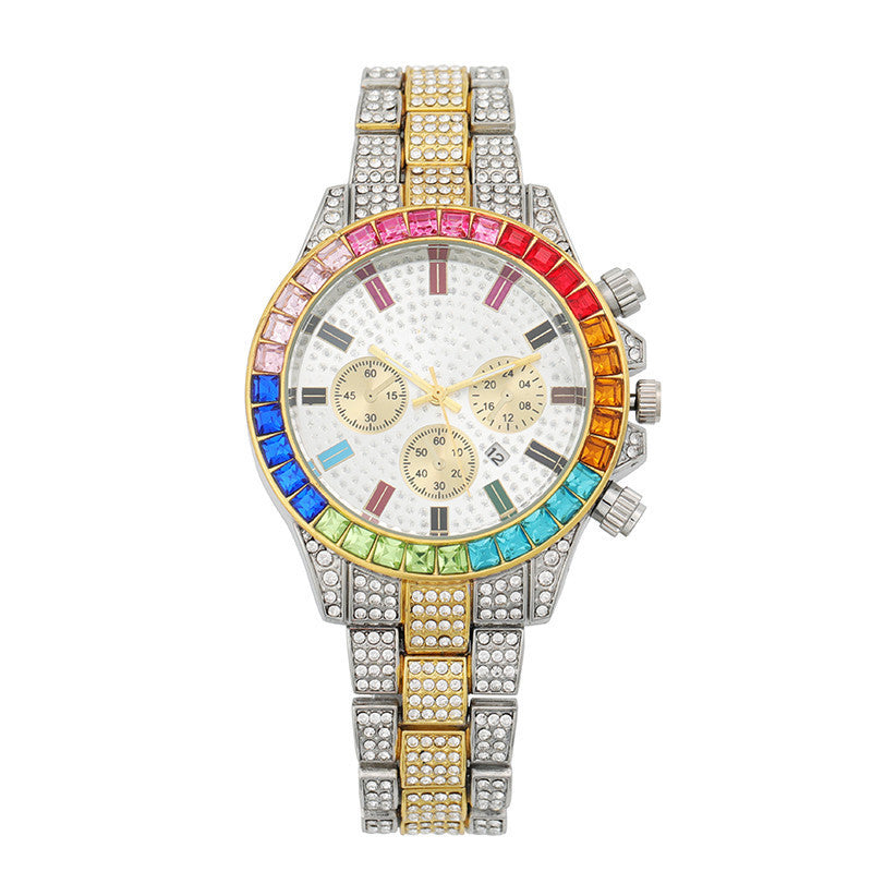 Crystal Diamond Bezel Watch — Iced Out Jewelry Timepiece, Unisex Luxury Bling Watch, 7 Colorways