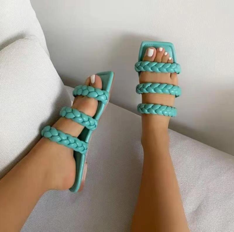 Diamond Strap Flat Slide Sandals – Beach Rhinestone Slides