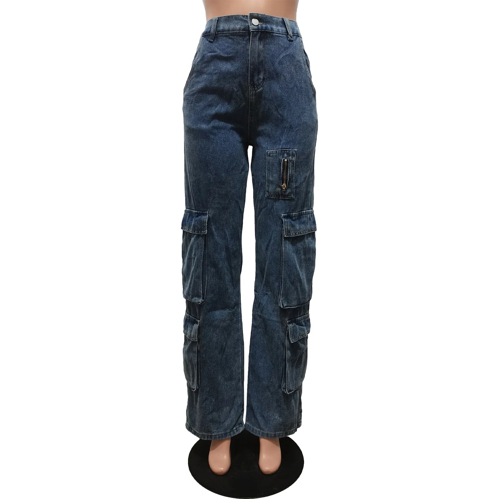 Women's Cargo Wide Leg Jeans – 6-Pocket Straight Denim Trousers S–2XL