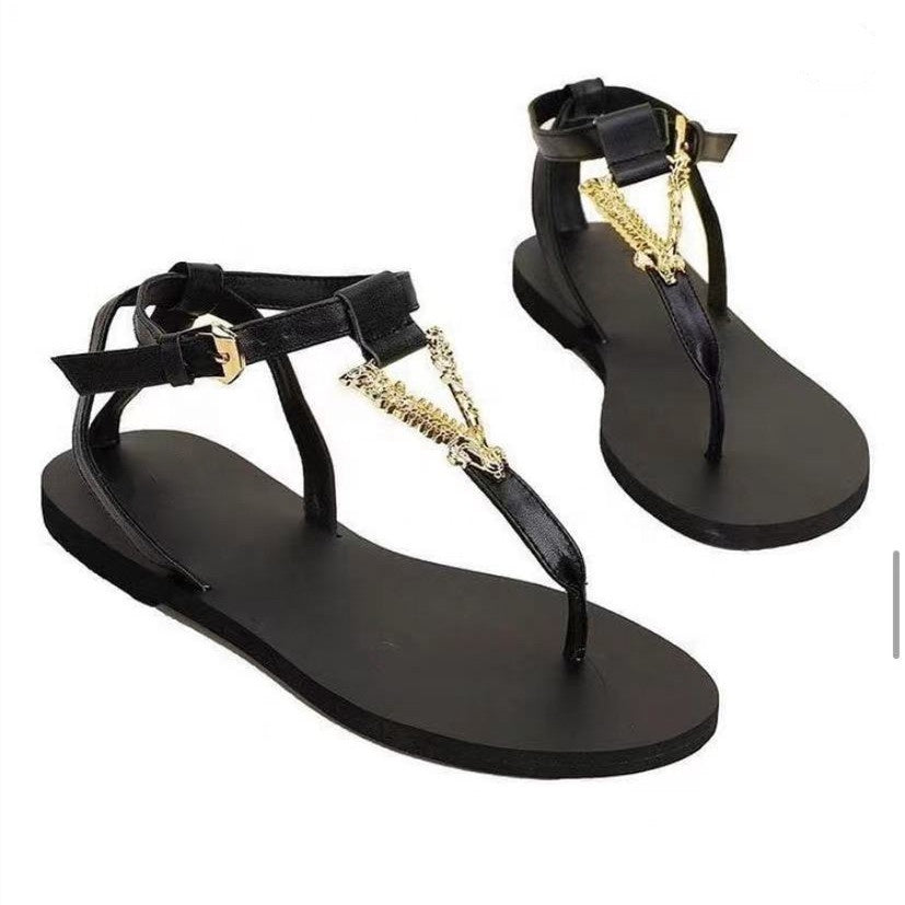 Metal Detail Flat Flip Flop Sandals – Sexy Pop Casual Slides