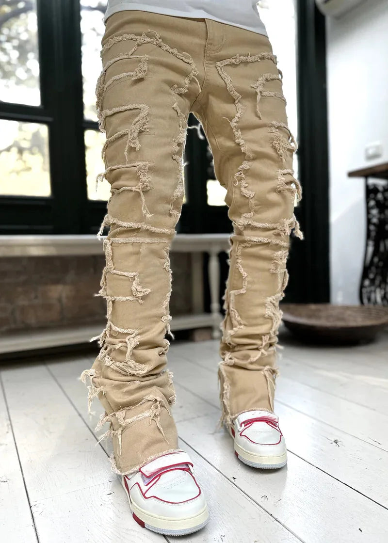 Stretch Stacked Ripped Jeans for Men — Y2K Streetwear Denim