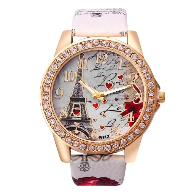 Rhinestone Tower Pattern Fashion Watch – Luxury Gold Quartz