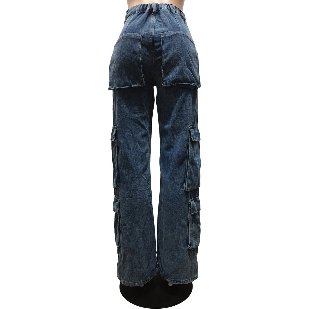 Women's Cargo Wide Leg Jeans – 6-Pocket Straight Denim Trousers S–2XL