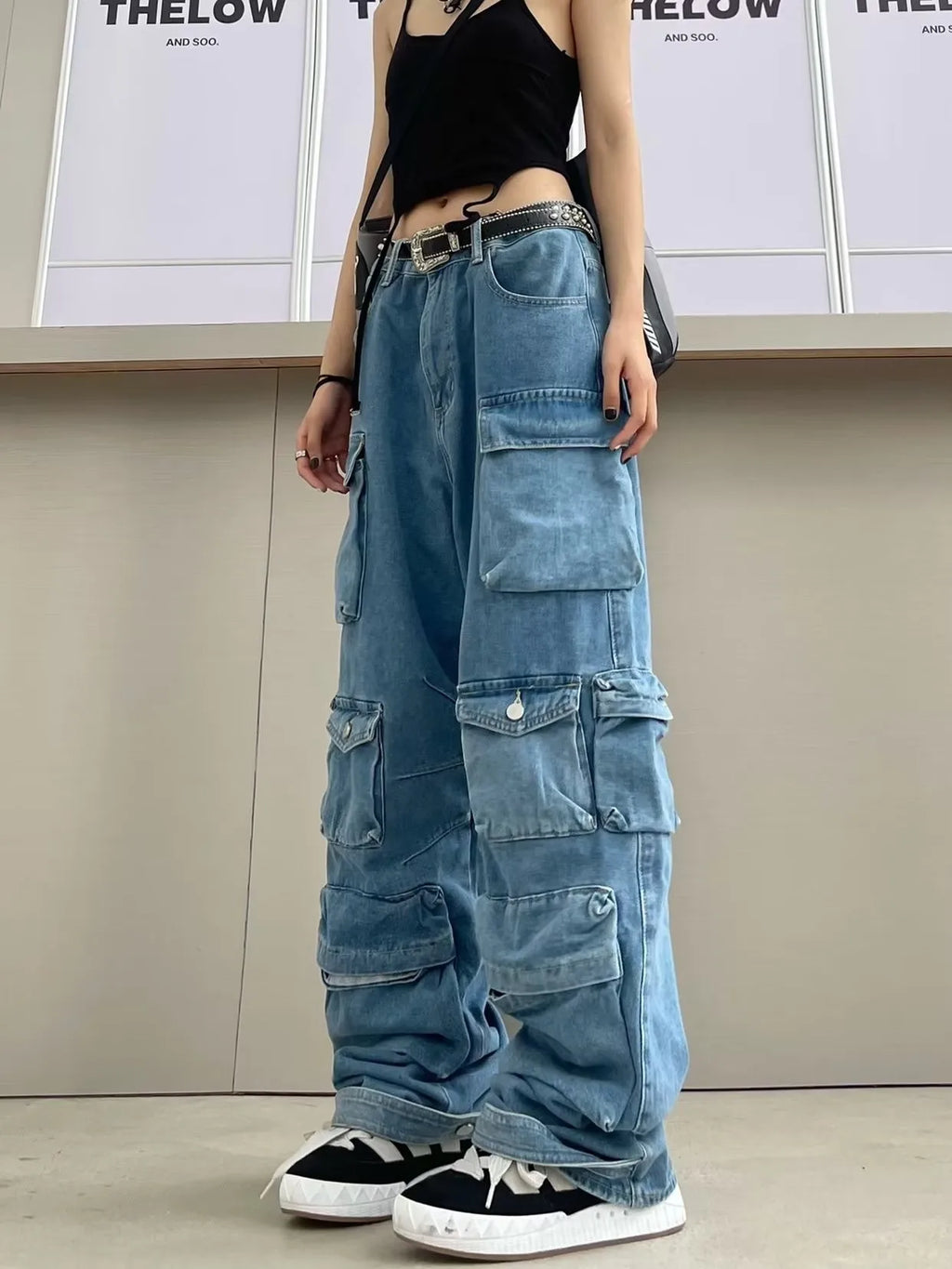 Y2K Cargo Wide Leg Jeans – Women's Relaxed Fit Straight Denim