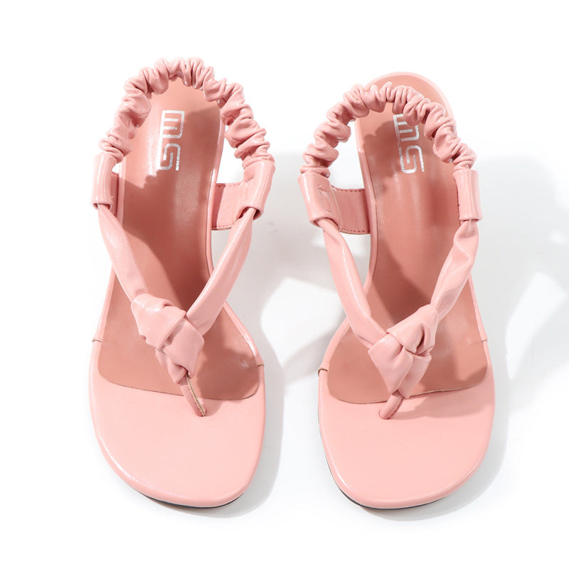 Clip-Toe Mid Heel Sandals – Round Toe Party Flip Flops