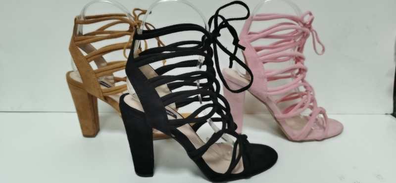 High Square Heel Bandage Sandals – Hollow Strap Heeled Slides