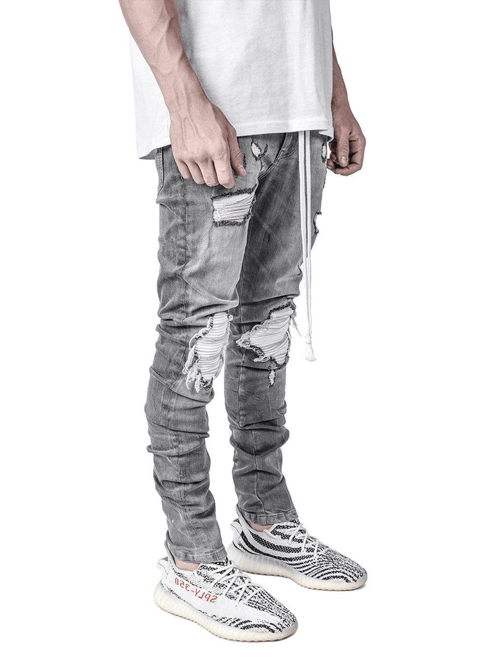 Men's Biker Jeans – Ripped Zipper Detail Regular Fit Denim