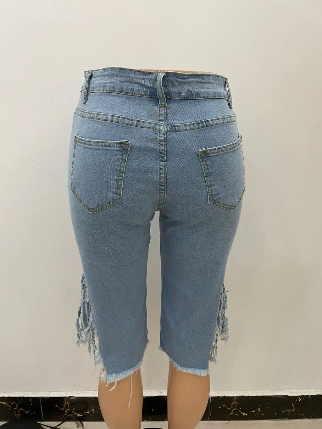 Hollow Out Skinny High Waist Ripped Short Jeans for Women — Distressed Plus Size Denim | FireDrips