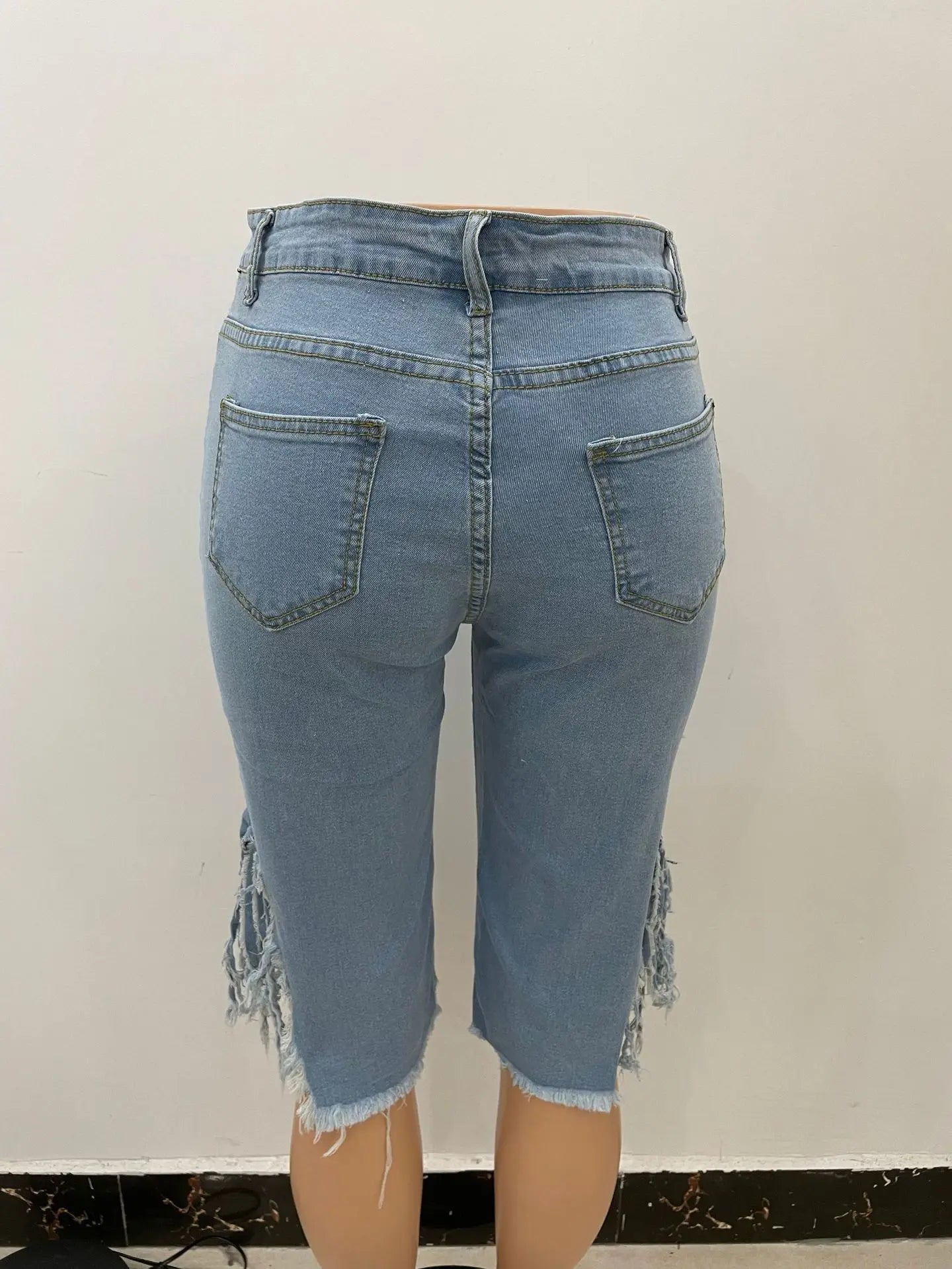Hollow Out Skinny High Waist Ripped Short Jeans for Women — Distressed Plus Size Denim | FireDrips