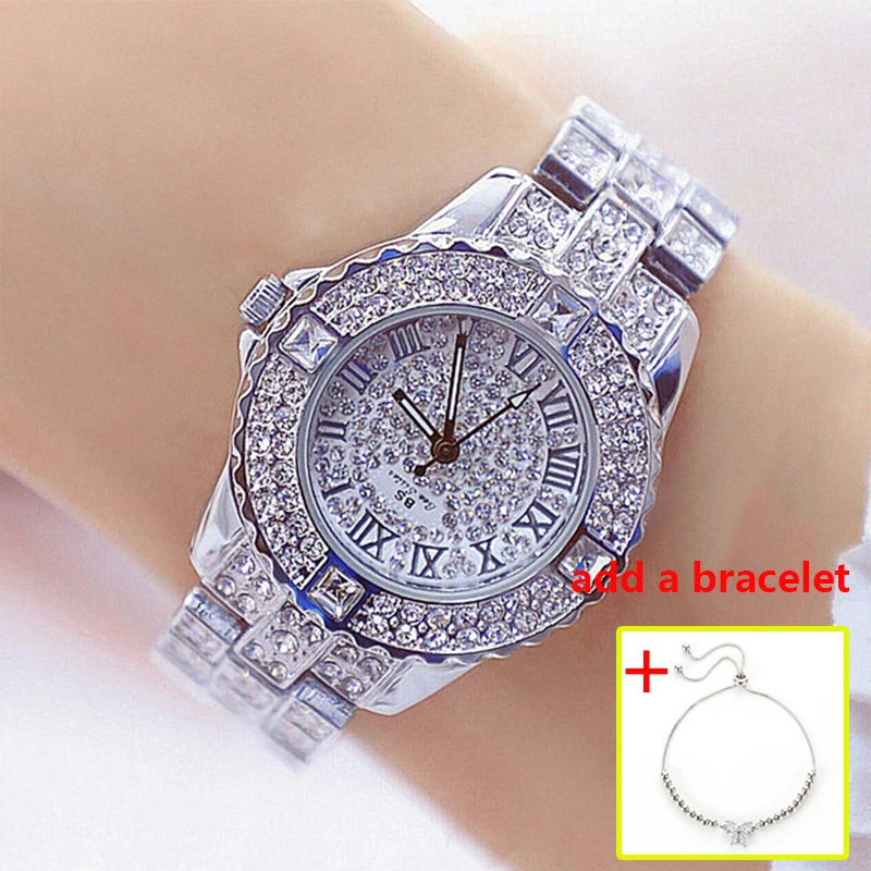Rhinestone Diamond Bracelet Watch for Women — Luxury Gold & Silver Ladies Wrist Watch | FireDrips