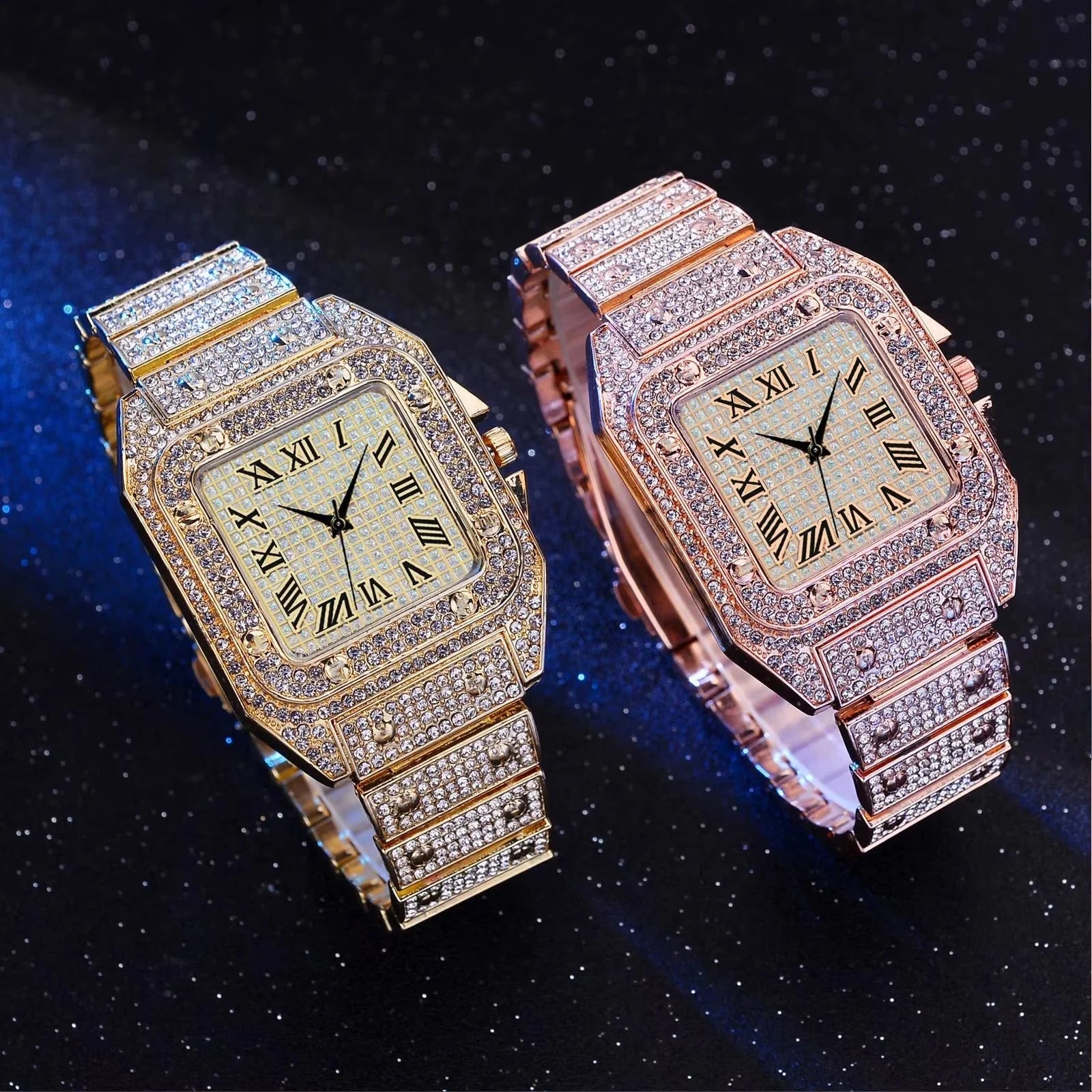 Iced Out Diamond Dial Quartz Watch — Stainless Steel Luxury Timepiece, 4 Colorways | FireDrips