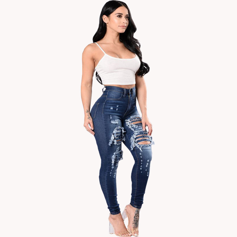 High Waist Ripped Skinny Jeans for Women – Stretch Denim