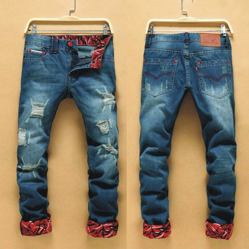 Stacked Patchwork Ripped Jeans for Men — Designer Blue Denim, Sizes 28–38 | FireDrips