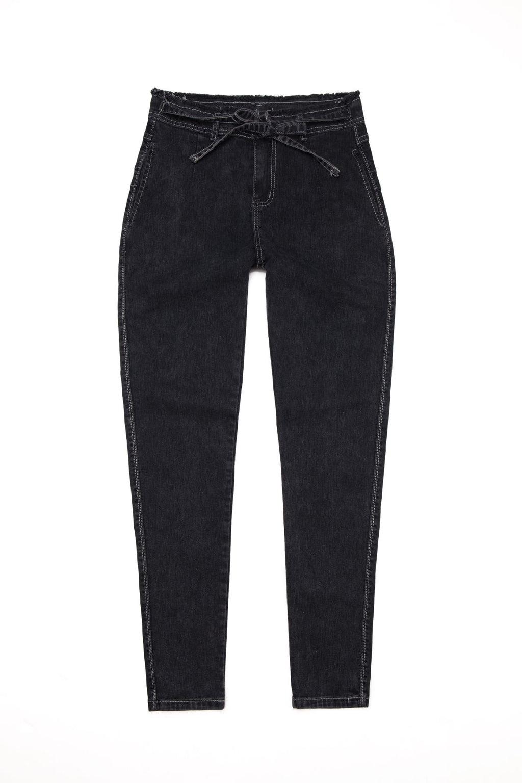 High Waist Stretch Slim Jeans for Women with Fringe Belt