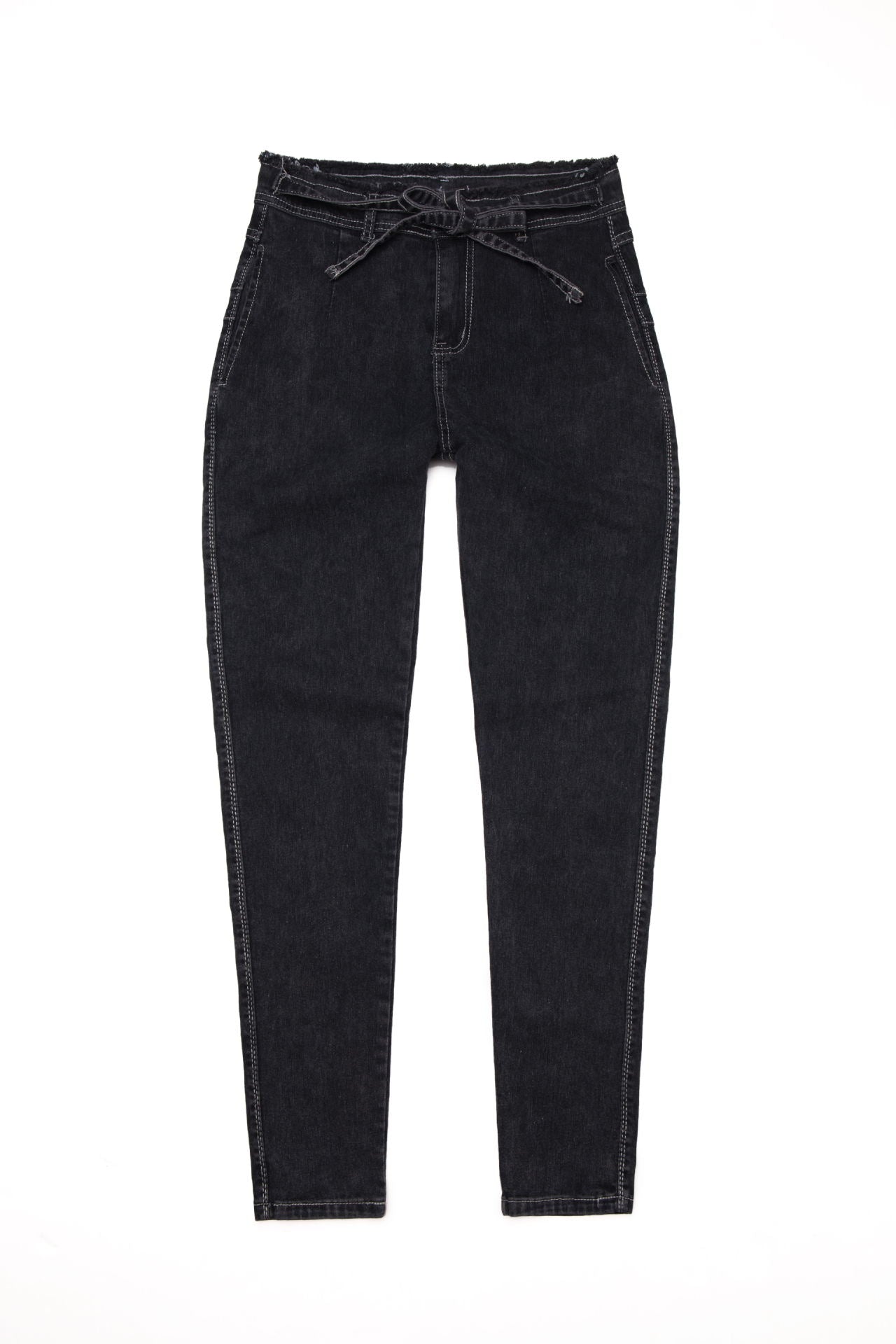 High Waist Stretch Slim Jeans for Women with Fringe Belt
