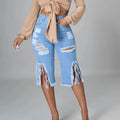 Hollow Out Skinny High Waist Ripped Short Jeans for Women — Distressed Plus Size Denim | FireDrips