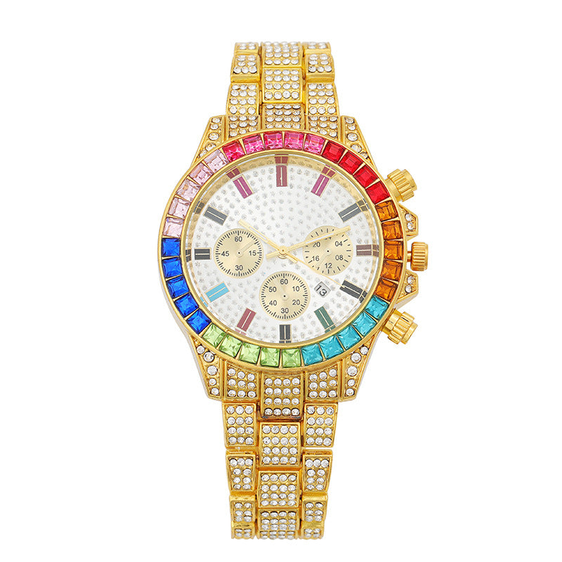 Crystal Diamond Bezel Watch — Iced Out Jewelry Timepiece, Unisex Luxury Bling Watch, 7 Colorways