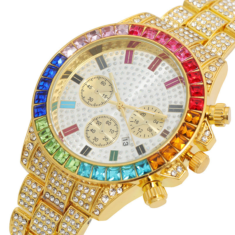 Crystal Diamond Bezel Watch — Iced Out Jewelry Timepiece, Unisex Luxury Bling Watch, 7 Colorways