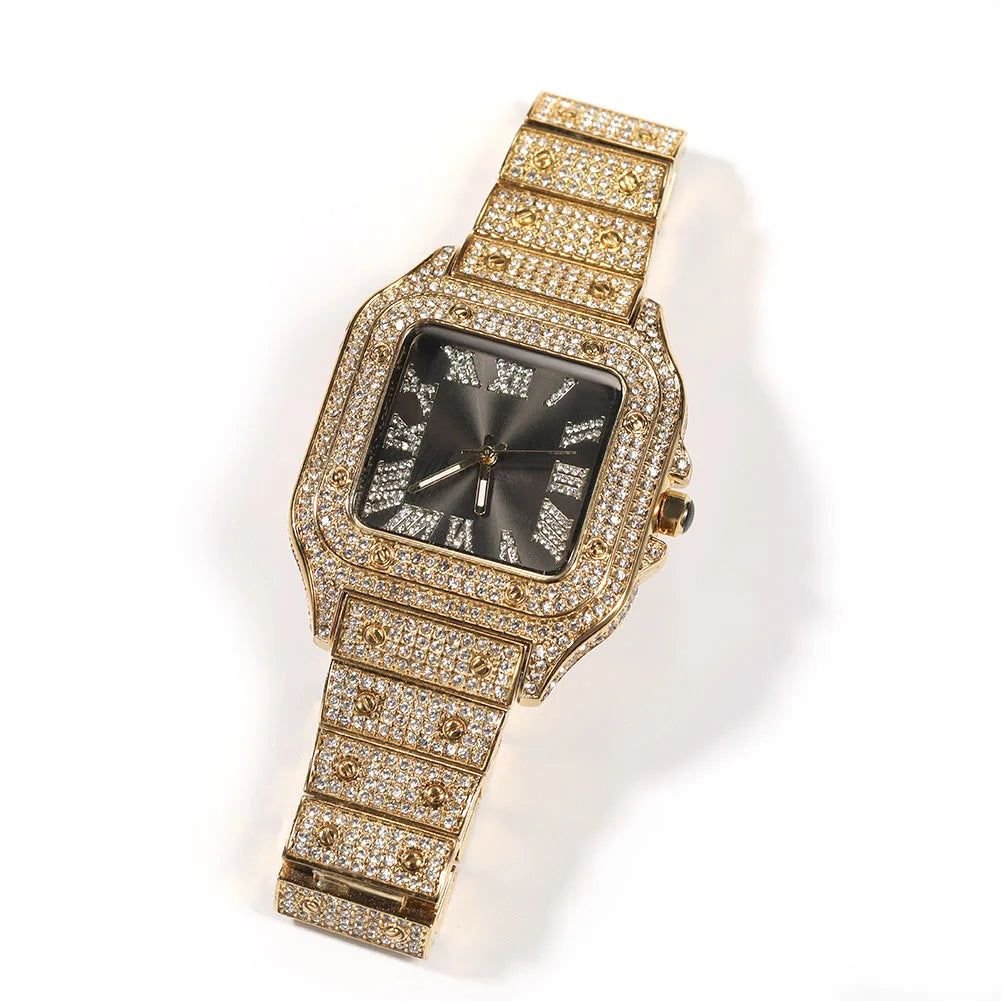 Square Plug — Iced Out Square Dial Rapper Quartz Watch, Diamond Setting, 14 Colorways | Luxury Streetwear