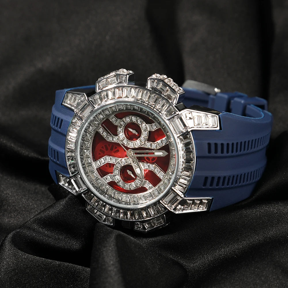 Color Block — CZ Stone Rotund Designer Watch, Bold Color Band, Red Face Dial, 9 Colorways | FireDrips