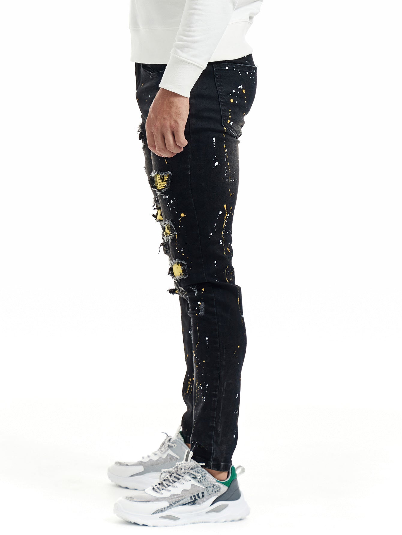 2022 New Men's Slim Pants Street Style Patched Jean Loose Tape Men Denim Jeans