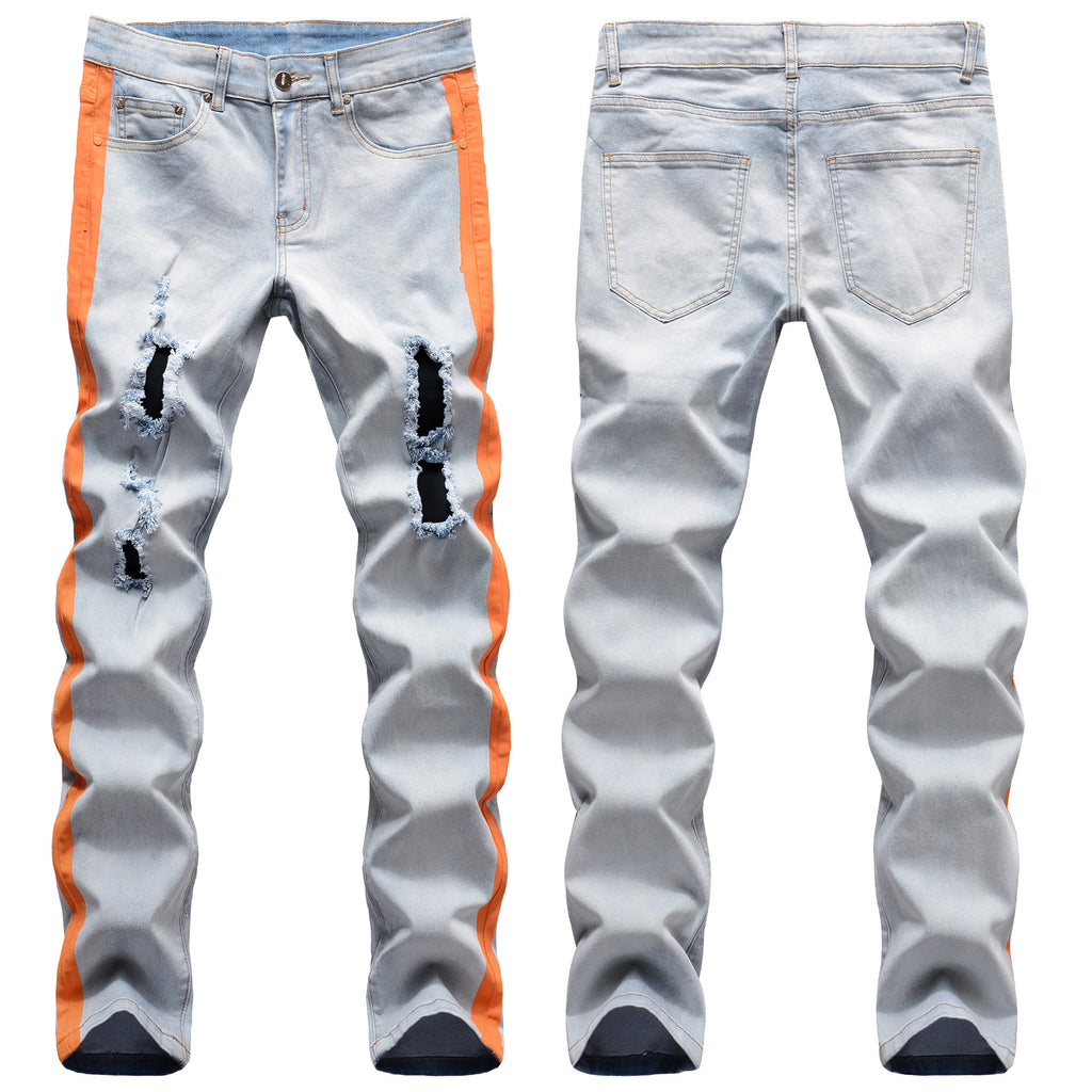 Fashion Skinny Ripped Man Denim Jeans — Slim Fit Straight Mens Pants
