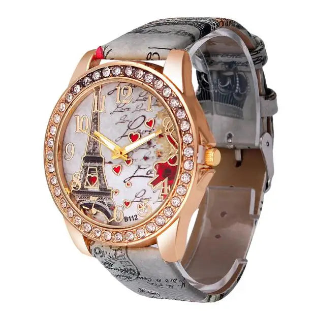 Rhinestone Tower Pattern Fashion Watch – Luxury Gold Quartz