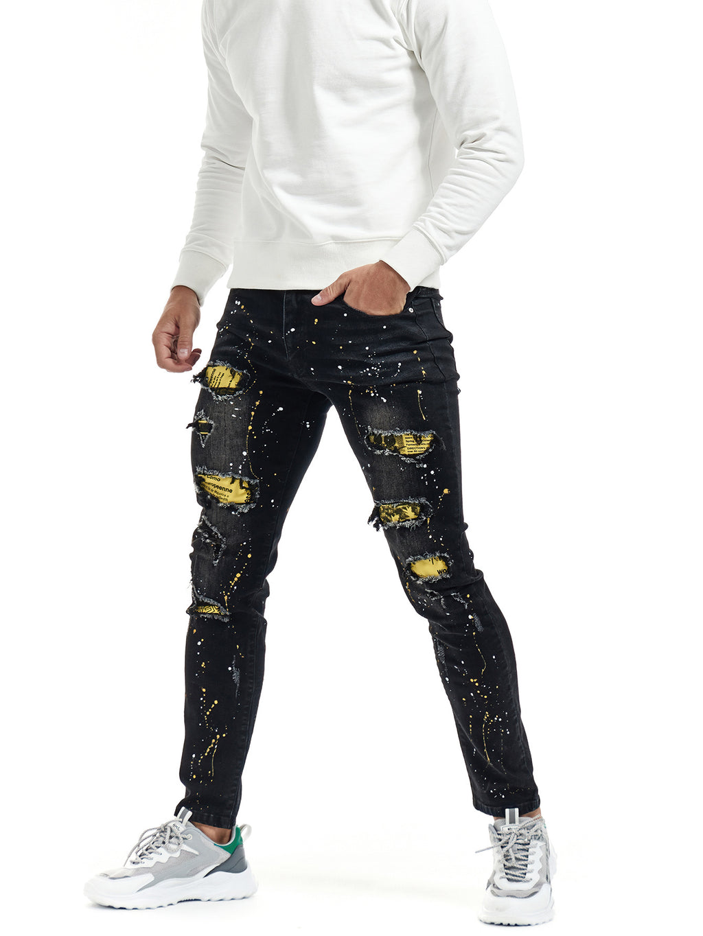 2022 New Men's Slim Pants Street Style Patched Jean Loose Tape Men Denim Jeans