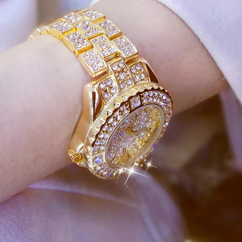 Rhinestone Diamond Bracelet Watch for Women — Luxury Gold & Silver Ladies Wrist Watch | FireDrips