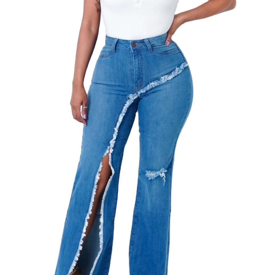 Bell Bottom Flare Jeans for Women – Slim Fit Split Denim