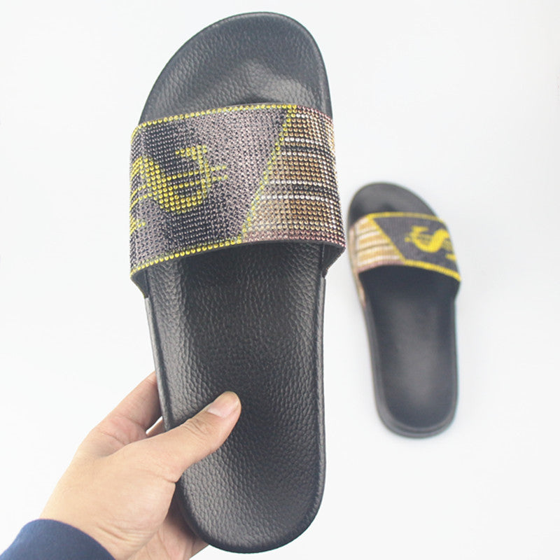 Diamond Strap Flat Slide Sandals – Beach Rhinestone Slides