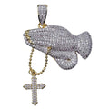 Praying Hands Cross Pendant Necklace — Iced Out CZ Faith Jewelry, Gold & Silver, Rope Cuban & Franco Chain