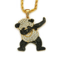 Iced Out Panda Pendant Necklace — Rhinestone Dancing Panda Unisex Street Jewelry, Gold & Silver, 30" Chain