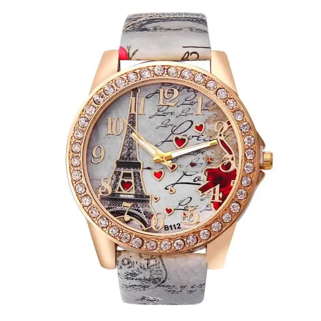 Rhinestone Tower Pattern Fashion Watch – Luxury Gold Quartz
