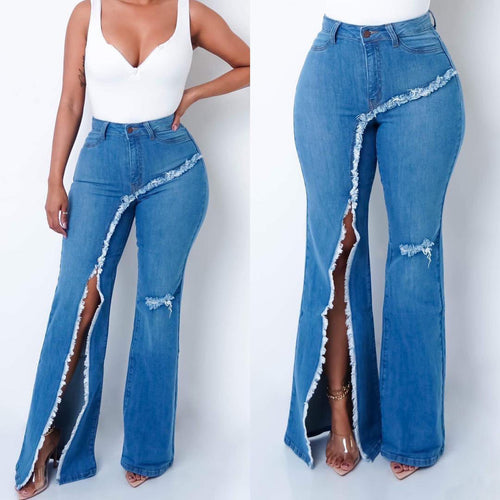 Bell Bottom Flare Jeans for Women – Slim Fit Split Denim