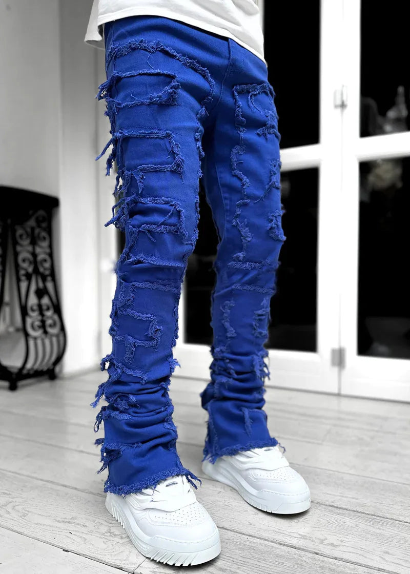 Stretch Stacked Ripped Jeans for Men — Y2K Streetwear Denim
