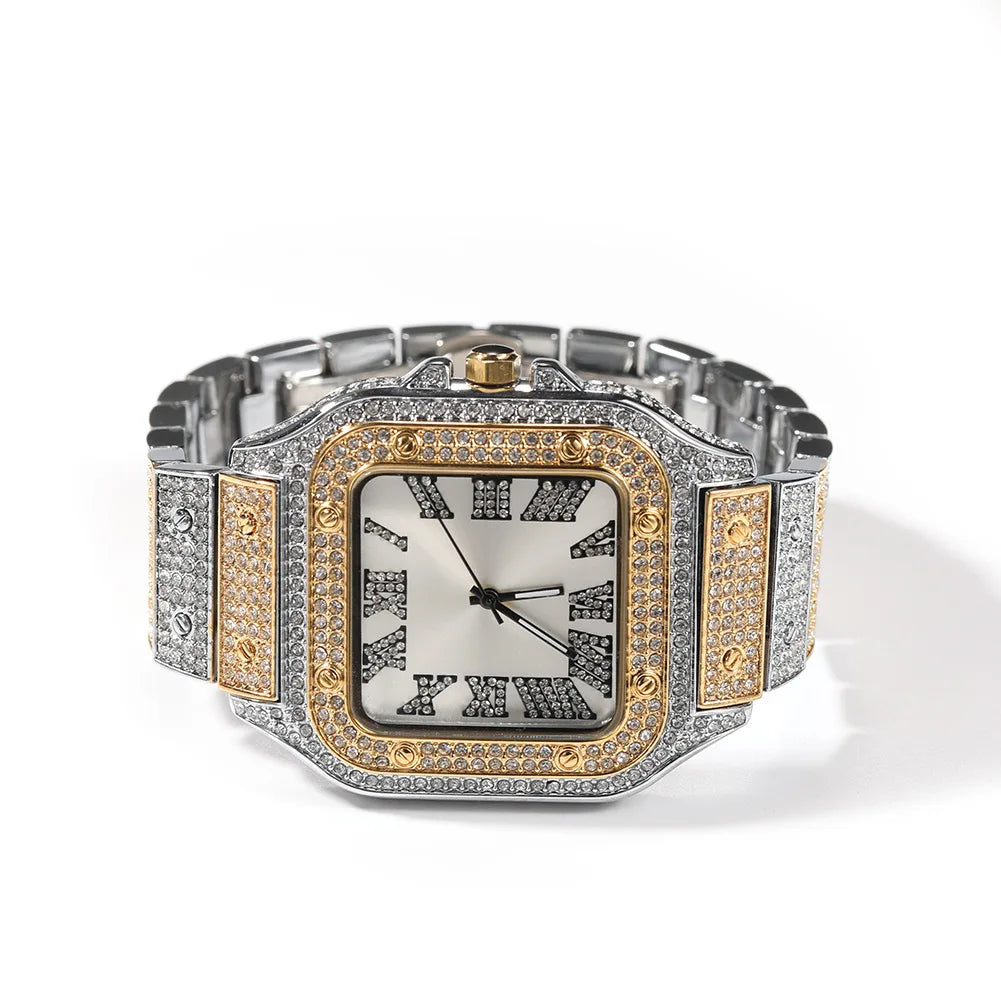 Square Plug — Iced Out Square Dial Rapper Quartz Watch, Diamond Setting, 14 Colorways | Luxury Streetwear