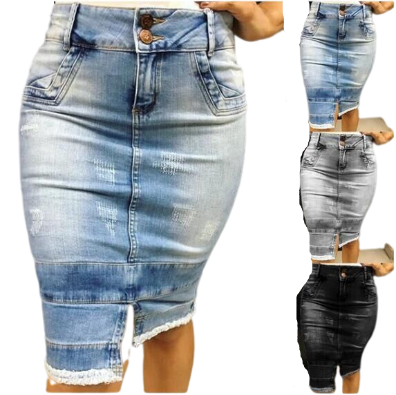 Women's High Waist Denim Mini Skirt – Ripped Hole Jean Skirt