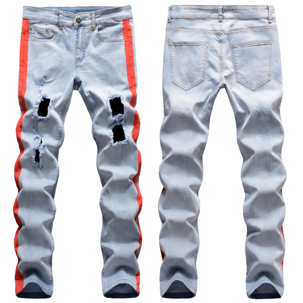Fashion Skinny Ripped Man Denim Jeans — Slim Fit Straight Mens Pants