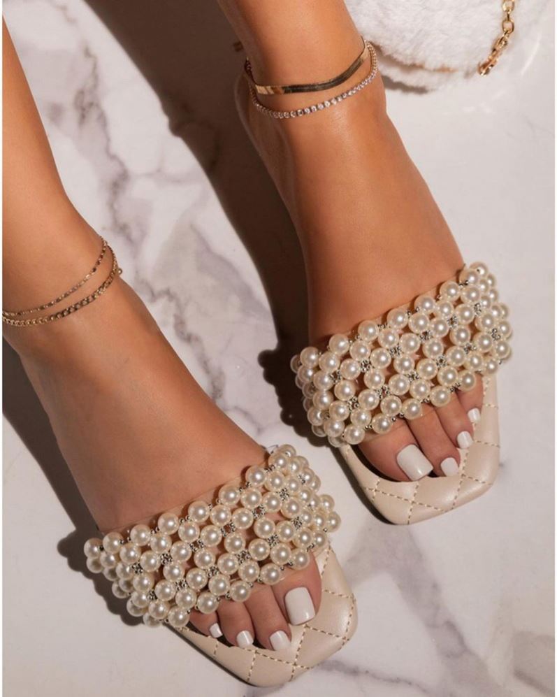 Diamond Strap Flat Slide Sandals – Beach Rhinestone Slides