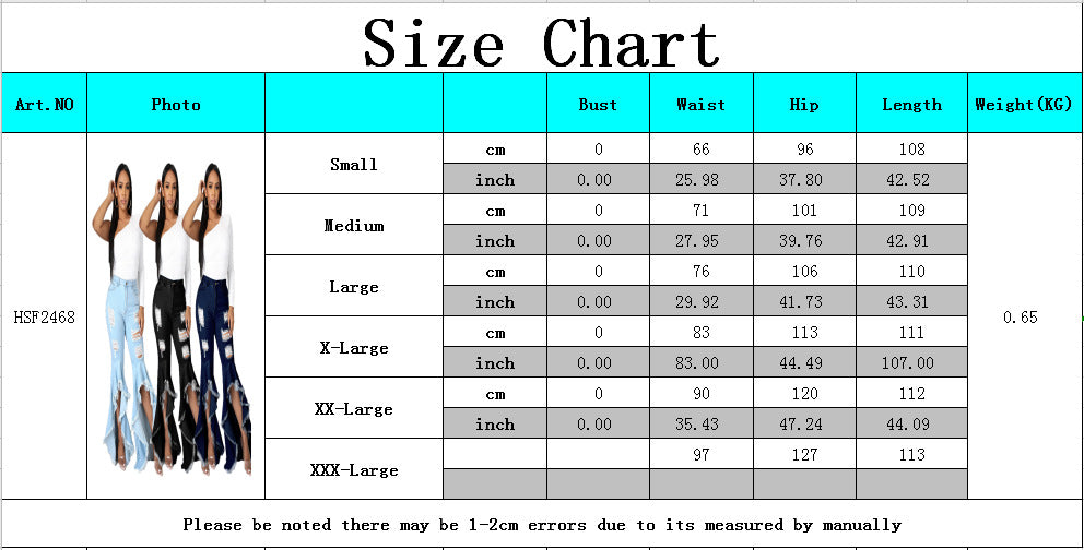 Women's Wide Leg Flare Jeans – Ripped Distressed Denim S–3XL