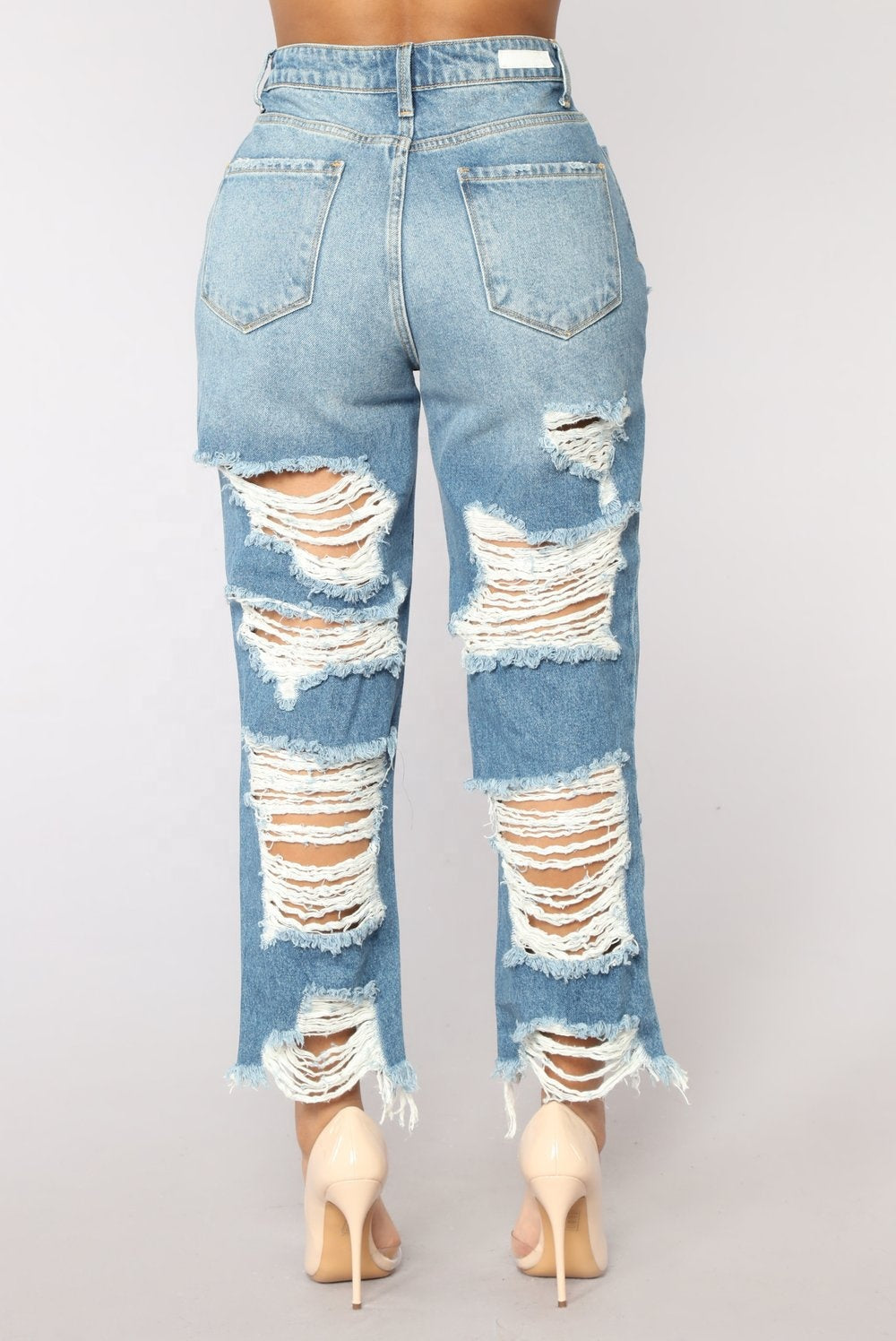 Women's Wide Leg Ripped Jeans – Drawstring Destroyed Casual Denim
