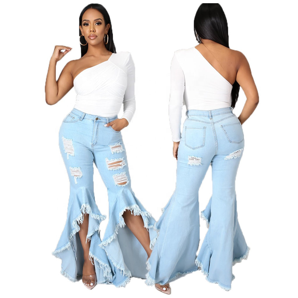 Women's Wide Leg Flare Jeans – Ripped Distressed Denim S–3XL