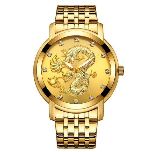 BIDEN Dragon Quartz Watch for Men — Gold Chain Japan Movement, Gold & Black | FireDrips