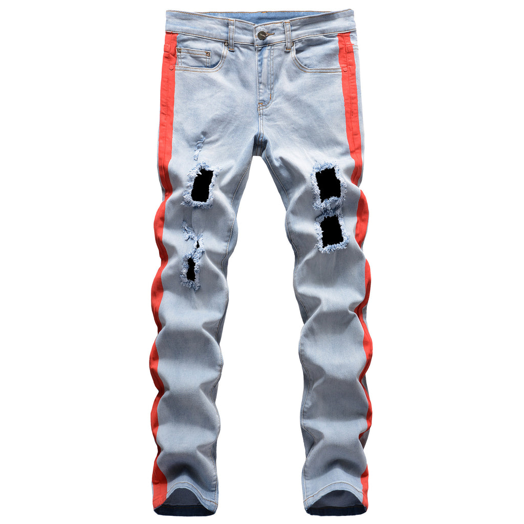 Fashion Skinny Ripped Man Denim Jeans — Slim Fit Straight Mens Pants