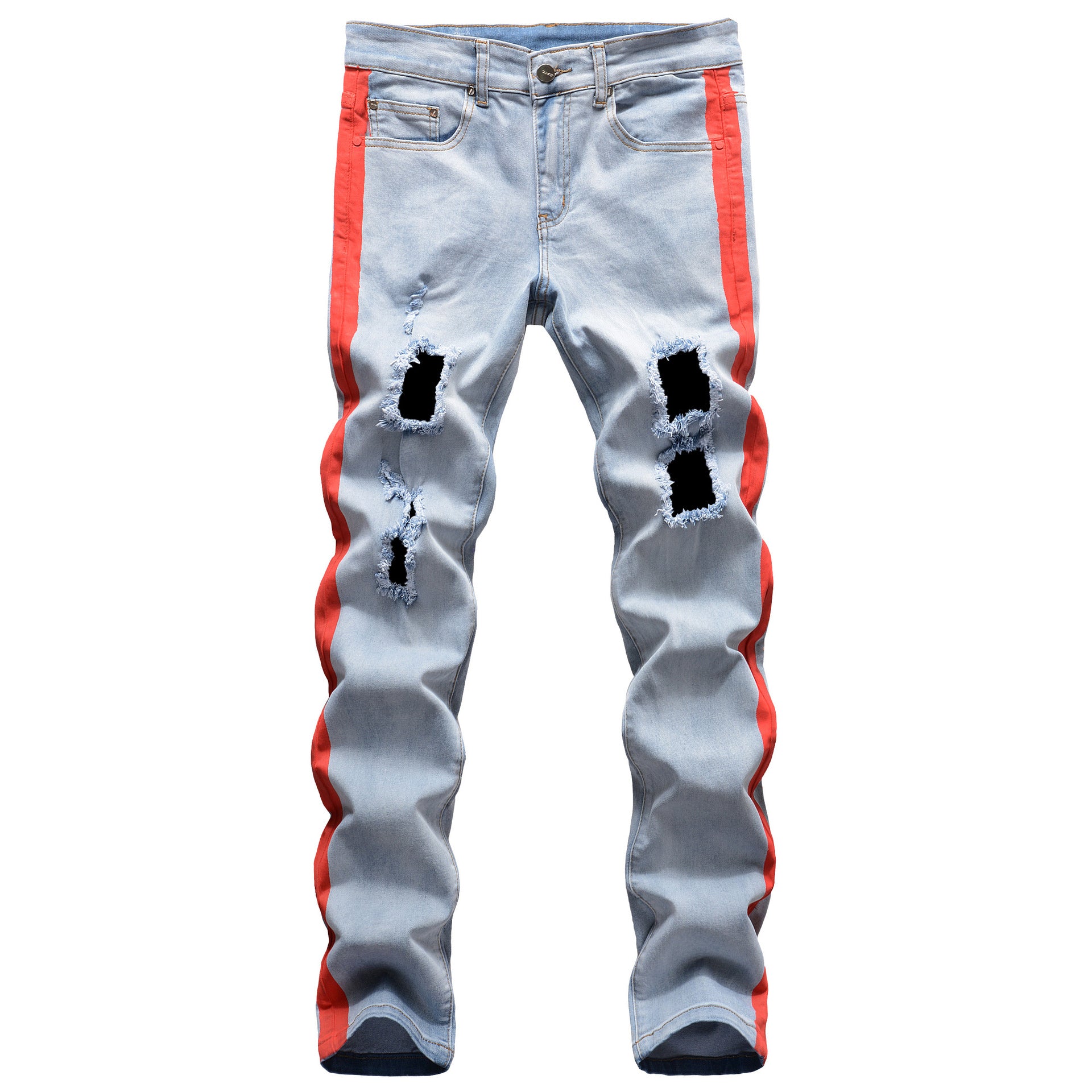 Fashion Skinny Ripped Man Denim Jeans — Slim Fit Straight Mens Pants